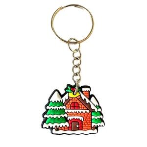 🔴 5 for $10 ONE Holiday Festive Christmas House & Trees Ring Key Chain